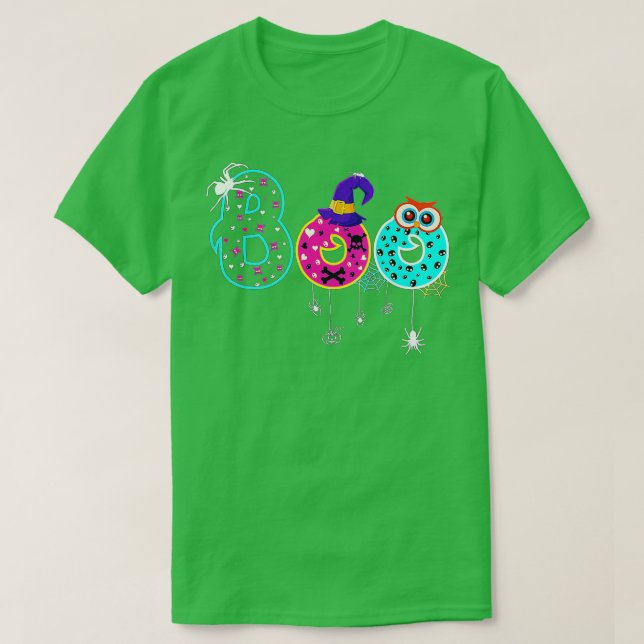 Camiseta Boo Com Aranhas E Cos De Festa De Hat Halloween De (Frente do Design)