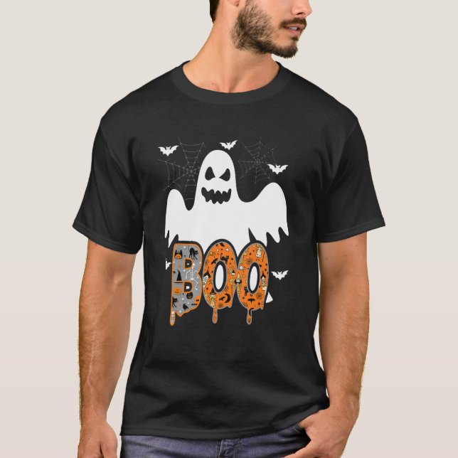 Camiseta Boo Com Aranhas E Halloween De Bruxas (Frente)