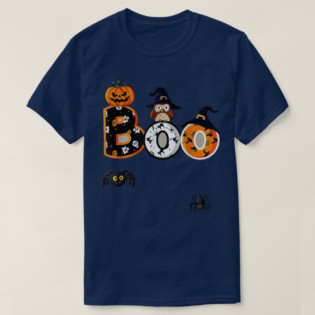 Camiseta Boo Com Aranhas E Pumpkin De Hat Halloween De Brux (Frente do Design)