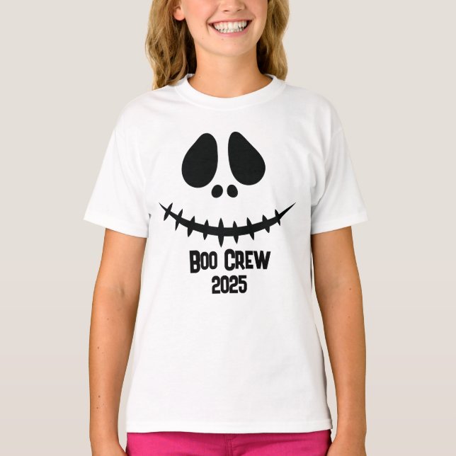 Camiseta Boo Crew 2025 jack o lantern face group Halloween (Frente)