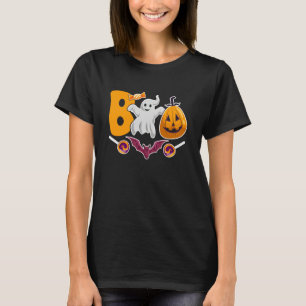 Camiseta Boo de Halloween Fantasma Fofo Abóbora Teia de Ara