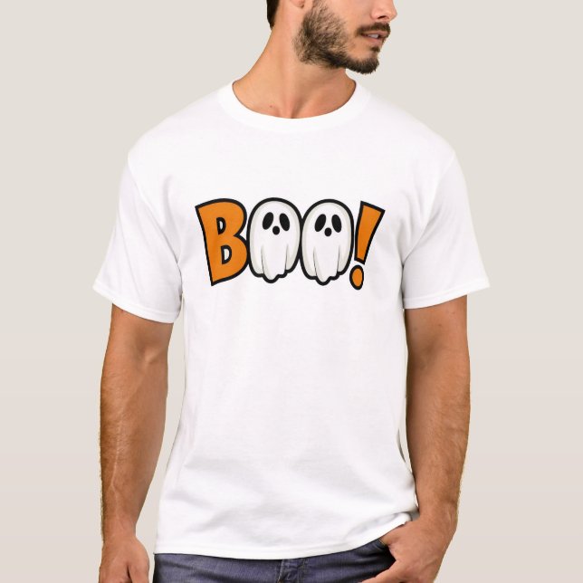 Camiseta Boo! Dia das Bruxas. (Frente)