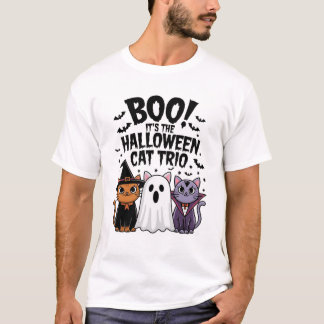 Camiseta Boo É o Trio de Gatos de Halloween