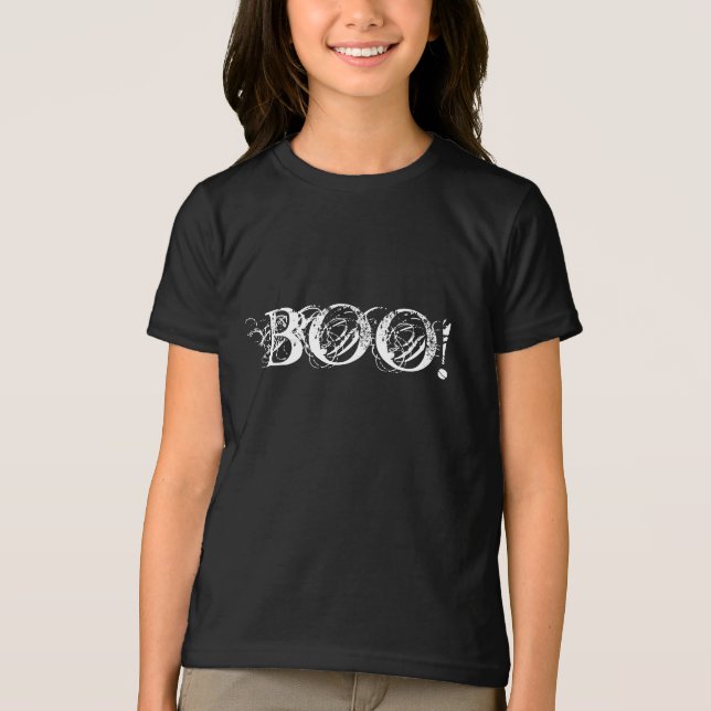 Camiseta Boo em letras interessantes para o Halloween (Frente)