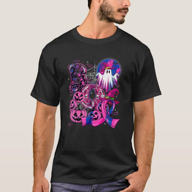Camiseta Boo Engraçado Pumpkins Fantasma Friso Rosa Friso B (Frente)