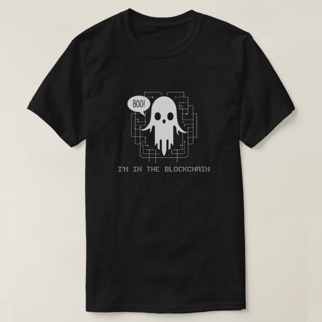 Camiseta Boo! Estou no Bloqueio - Fantasma Cripto Engraçado (Frente do Design)