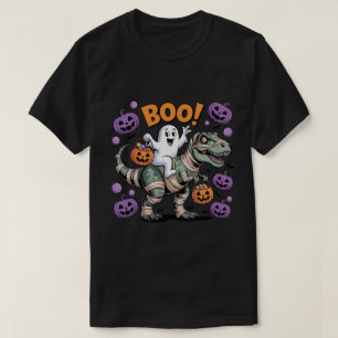 Camiseta Boo! Fantasma Bonita Andando Múmia T-Rex com Pumpk