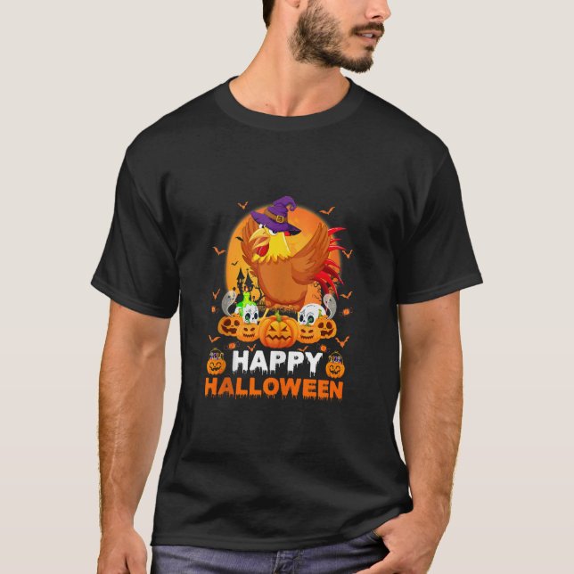 Camiseta Boo Ghost Scary Pumpkin Moon Witch Rooster Hallowe (Frente)