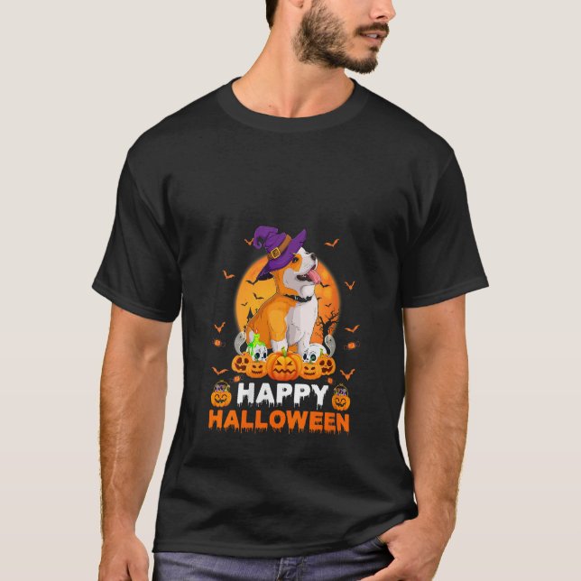Camiseta Boo Ghost Scary Pumpkin Moon Witch Welsh Corgi (Frente)
