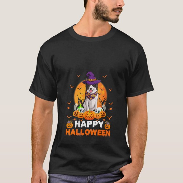 Camiseta Boo Ghost Scary Pumpkin Witch Border Collie Dog Ha (Frente)