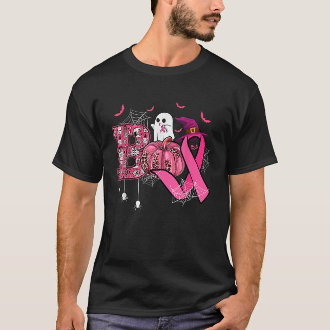 Camiseta Boo Halloween Bompkin Pink Ribbon Witast Can (Frente)