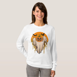 Camiseta Boo Halloween com morcegos pretos e abóbo