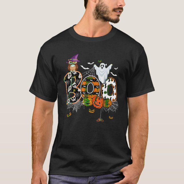 Camiseta Boo Halloween Costume Spiders Fantasmas Pumkin Wit (Frente)