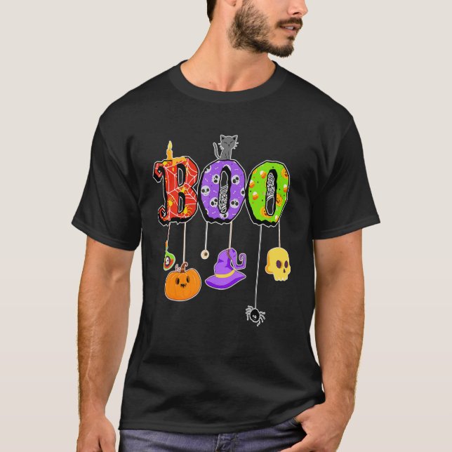 Camiseta Boo Halloween Costume Spiders Fantasmas Pumkin Wit (Frente)
