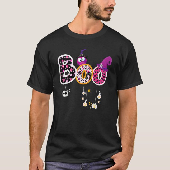 Camiseta Boo Halloween Costume Spiders Ghosts Pumkin & Witc (Frente)