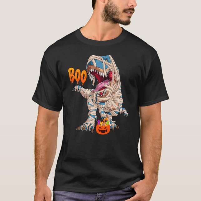 Camiseta BOO Halloween Ghost Skeleton Dinosaur T-Rex (Frente)