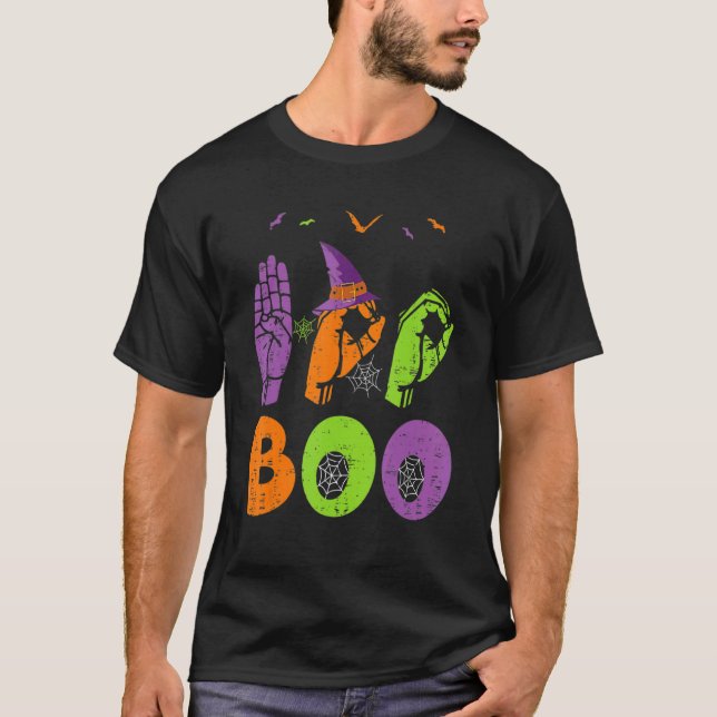 Camiseta Boo Hands American Sign Language Pride ASL Hallowe (Frente)