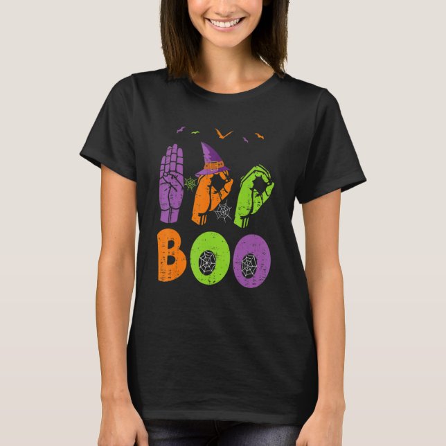 Camiseta Boo Hands American Sign Language Pride ASL Hallowe (Frente)