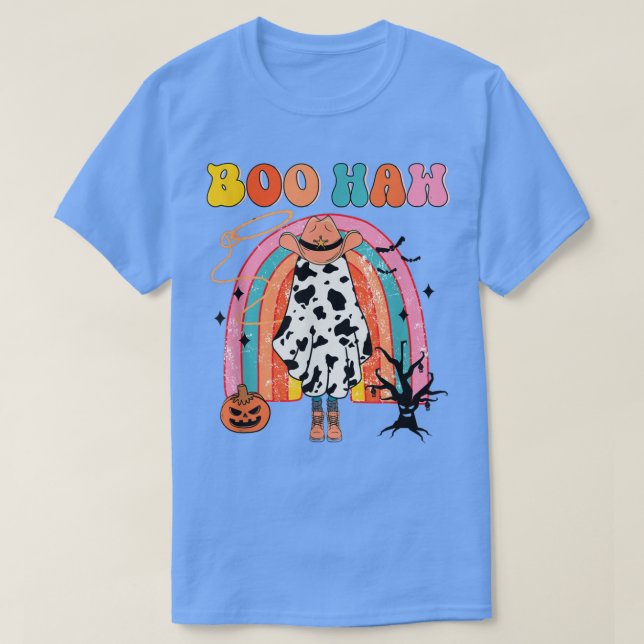 Camiseta Boo Haw Cowboy Halloween Cowgirl Ghost Western Ret (Frente do Design)