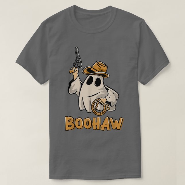 Camiseta Boo HAW Cowboy Retro Western Ghost Halloween Party (Frente do Design)