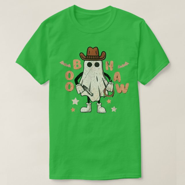 Camiseta Boo Haw Ghost Rodeo Oeste Cowb do Dia das Bruxas (Frente do Design)