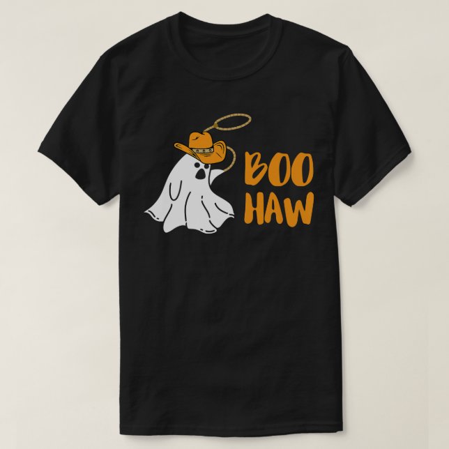 Camiseta Boo Haw Rodeo País Selvagem do Halloween Ocidental (Frente do Design)