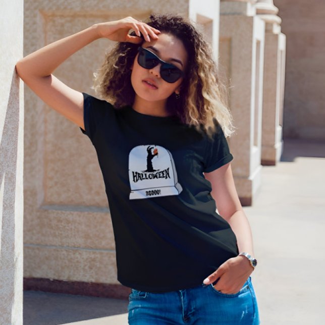 Camiseta Boo Horror Halloween Mulheres Negras (Spooky 'Boo Horror' Halloween T-Shirt)