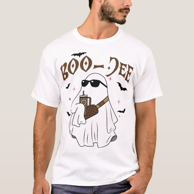 Camiseta Boo JEE Boujee Pink Ghost Halloween October Vibes (Frente)