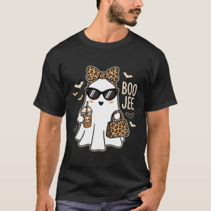 Camiseta Boo Jee Fantasma Fofo Halloween Design de Leopardo
