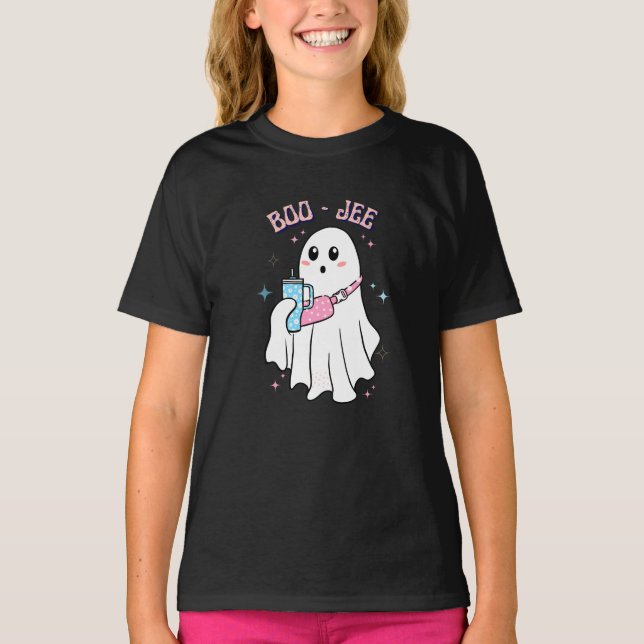 Camiseta BOO-JEE Spooky Ghost Galloween Design (Frente)