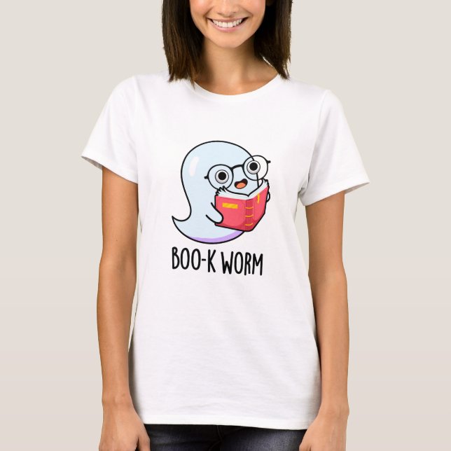 Camiseta Boo-k Worm Dia de as Bruxas engraçado Bookworm Gho (Frente)