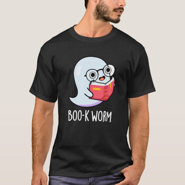 Camiseta Boo-k Worm Funny Bookworm Ghost Pun Dark BG (Frente)