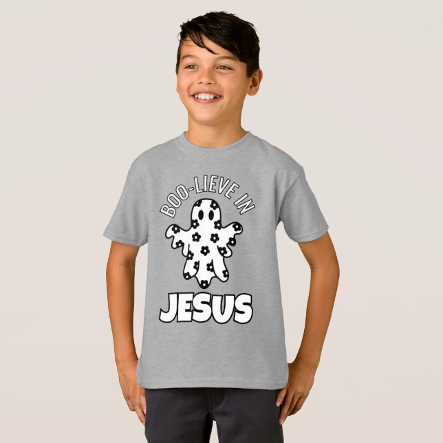 Camiseta Boo-lieve em Jesus Crianças Belas Jérsei (Frente Completa)