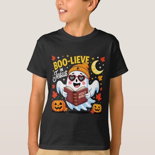 Camiseta Boo-lieve In Jesus Ghost Christian Halloween Funny (Frente)