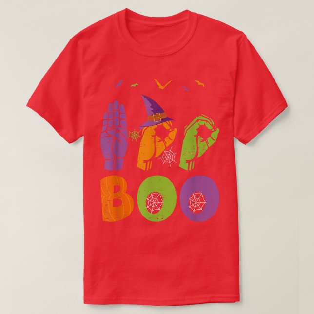 Camiseta Boo Mãos Símbolo Americano Orgulho ASL Hallowe (Frente do Design)