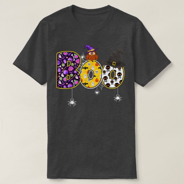 Camiseta Boo Owen Com Aranha E Bruxa Hat Halloween Costum (Frente do Design)