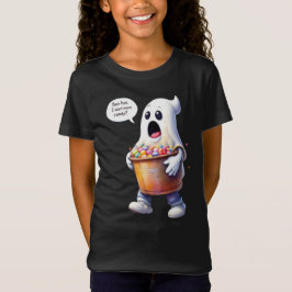 Camiseta Boo! Quero ainda mais doces! Fantasma com um balde