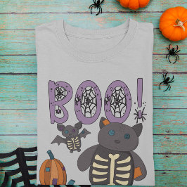 Camiseta Boo! Skeleton bonito e Bat Halloween