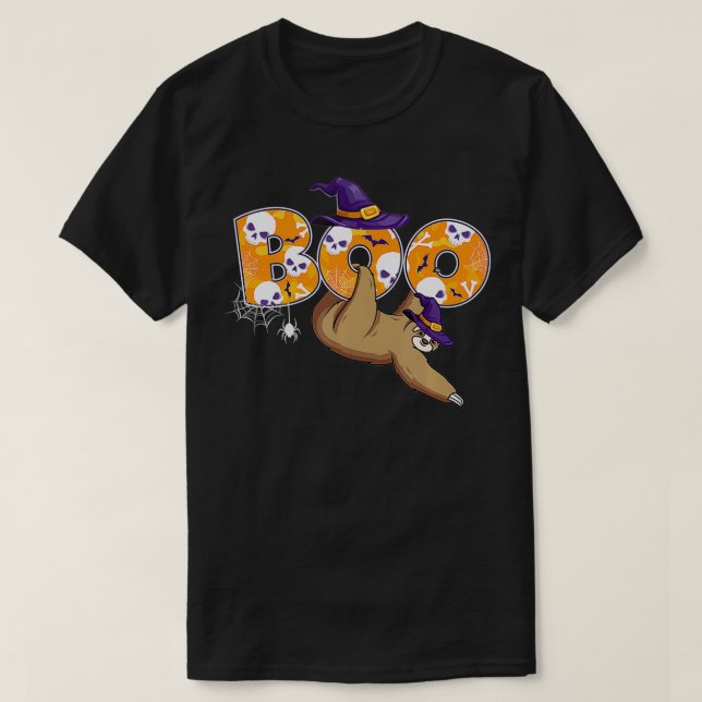 Camiseta Boo Sloth de Dia de as Bruxas engraçado Spooky (Frente do Design)