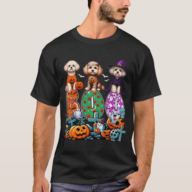 Camiseta Boo Three Halloween Maltipoos Cosplay Bruxa Mummy (Frente)