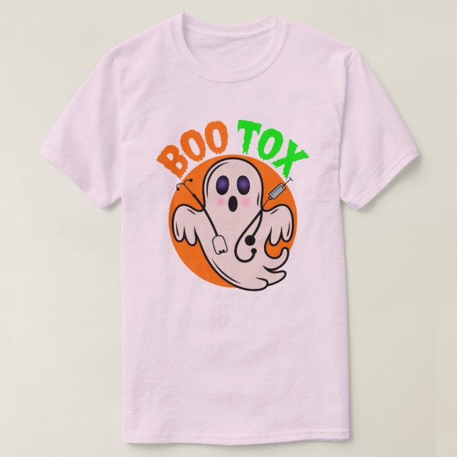 Camiseta Boo Tox Nurse Ghost Halloween Medicina Arte Fantas (Frente do Design)