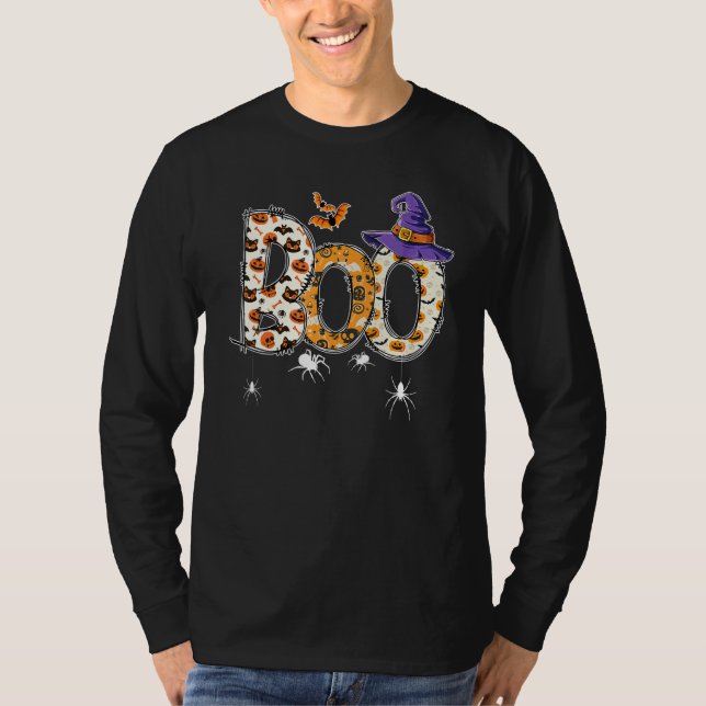 Camiseta Boo With Spiders Witch Hat Halloween Costume Party (Frente)