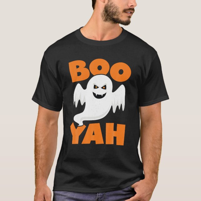 Camiseta Boo Yah Engraçado Spooky Bonito Queda de Halloween (Frente)