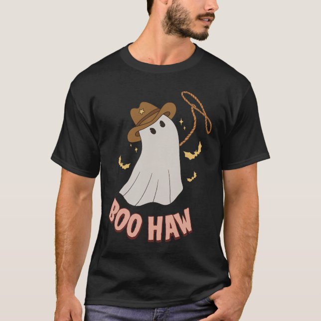 Camiseta Boohaw Ghost Halloween Cowboy Cowboy Costume Retr (Frente)