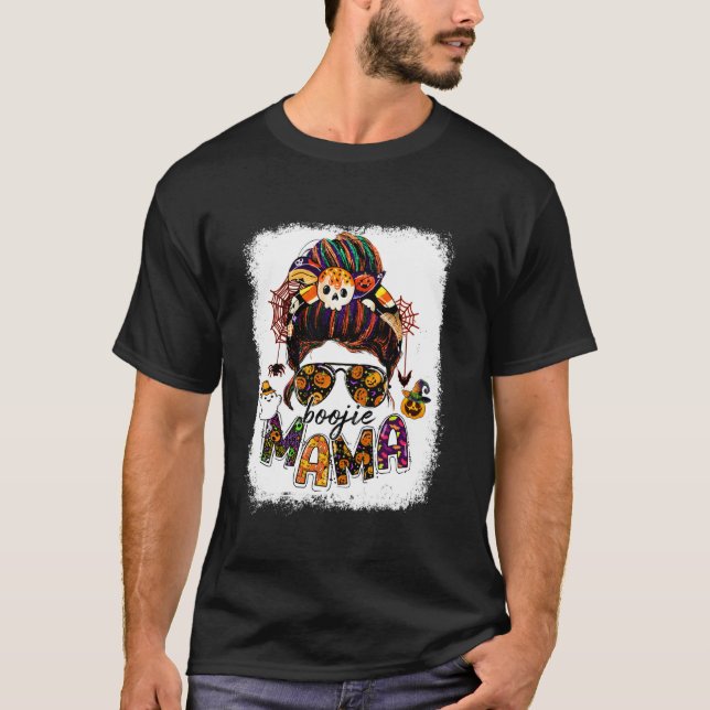 Camiseta Boojie Mama Halloween Mulheres Caveiras Mensagem B (Frente)