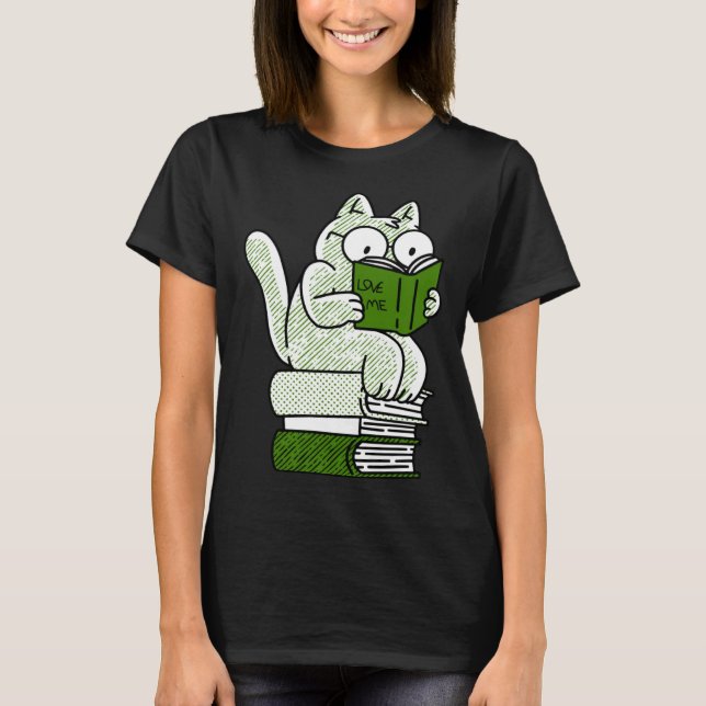 Camiseta book  cat reading  cute (Frente)