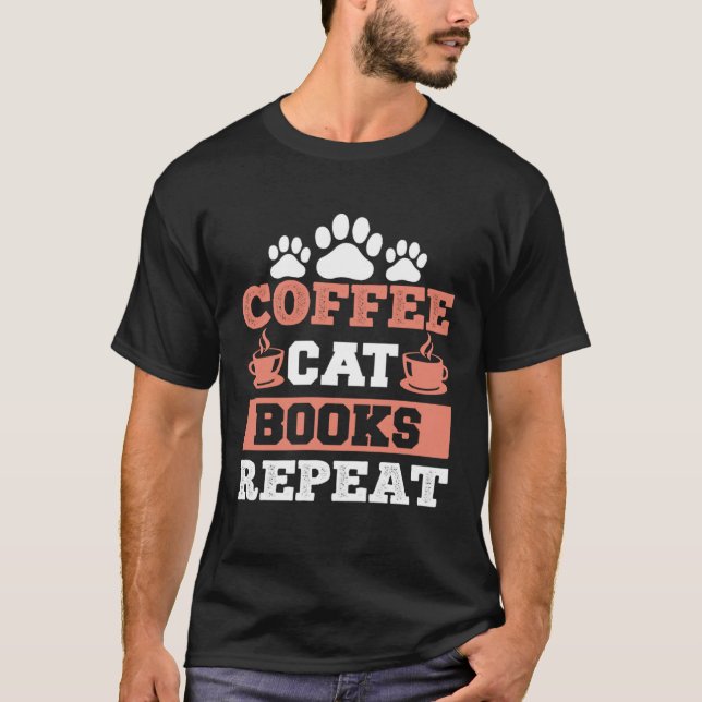 Camiseta Book  Coffee Addict Reading Ladies Cat (Frente)