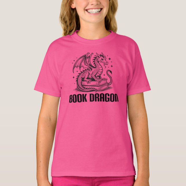 Camiseta Book Dragon, Fantasy Reader (Frente)
