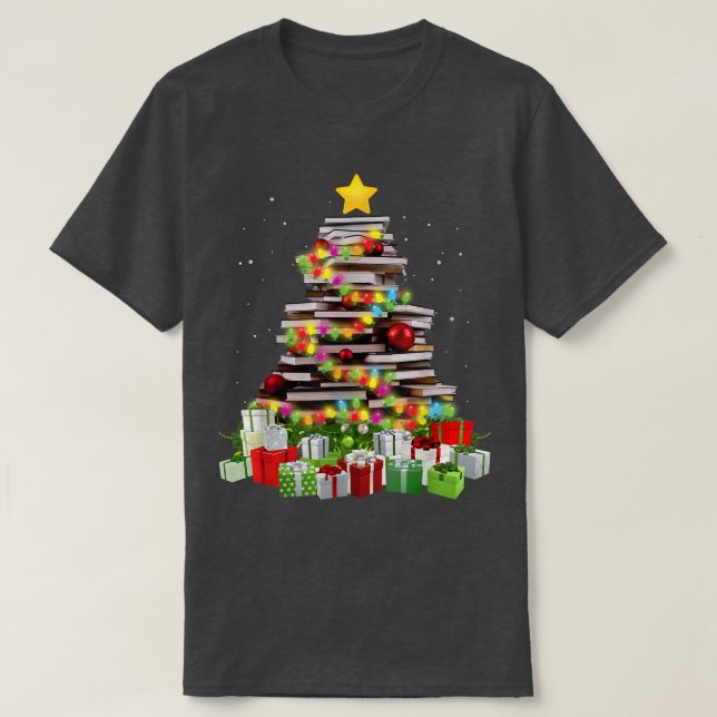 Camiseta Book Lover Christmas Tree Bookworm Bibliotecário C (Frente do Design)