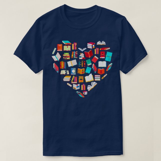 Camiseta Book Lover Heart Shape Reading Club Librarian Book (Frente do Design)